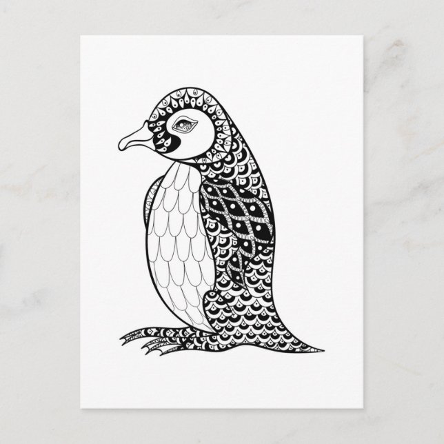 Konstnärlig Kung Penguin Zendoodle Vykort (Framsida)