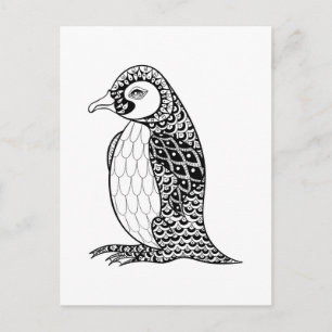 Konstnärlig Kung Penguin Zendoodle Vykort
