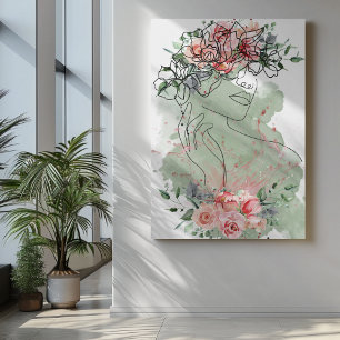 Konstnärlig kvinna med blommor rosa vatten stänk canvastryck