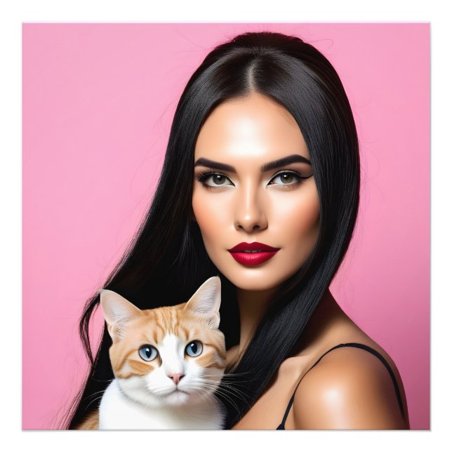 Konstnärlig kvinna med katt fototryck (Framsidan)