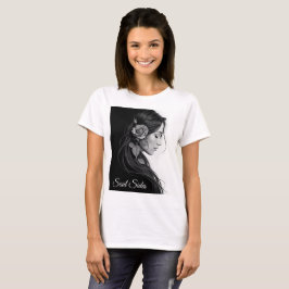 Konstnärlig kvinnlig profil med ro i svartvitt t shirt