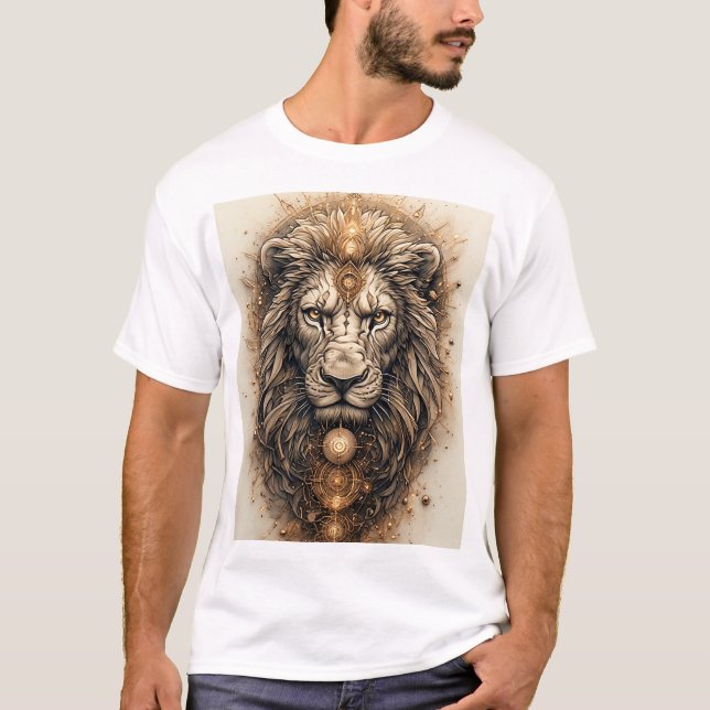 Konstnärlig lejon med gyllene geometrisk  t shirt (Framsida)