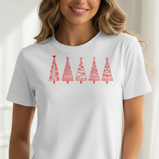 Konstnärlig linjekonst Julgranar Holiday T-shirt