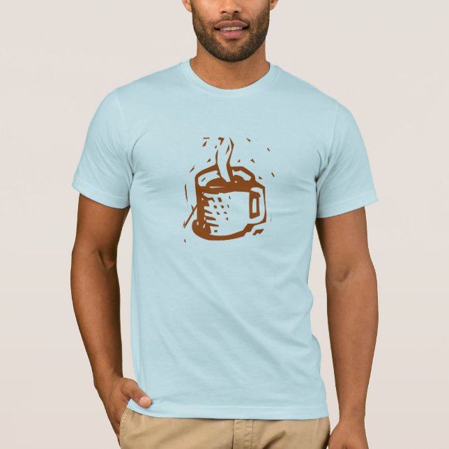 Konstnärlig Linocut Ångande Kupp Grafik Tee (Framsida)