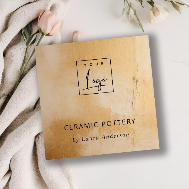 Konstnärlig Logotyp i Beige Guld Oil Paint Struktu Fyrkantigt Visitkort (Skapare uppladdad)