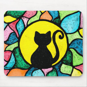 Konstnärlig målat glassvattenfärgkatt Mousepad Musmatta