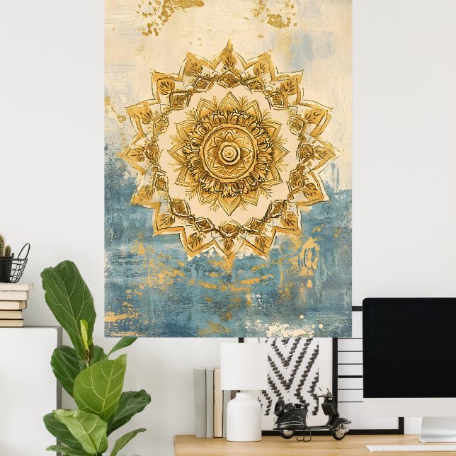 Konstnärlig mandala, ett invecklat cirkulärt motiv poster (Hemmakontoret)