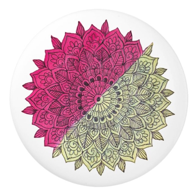 Konstnärlig Mandala Keramisk Knap Knopp (Framsidan)