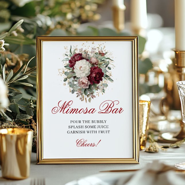 Konstnärlig Mimosa Bar Blush Burgundy Bordsskylt Poster (Artistic Mimosa Bar Blush Burgundy Tabletop Sign)