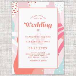 Konstnärlig Modern Abstrakt Bröllop Korall Turkos  Inbjudningar