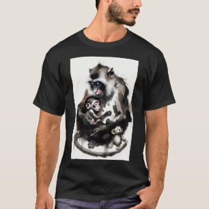 Konstnärlig mor och bebis apa bläck tvätt Illustra T Shirt