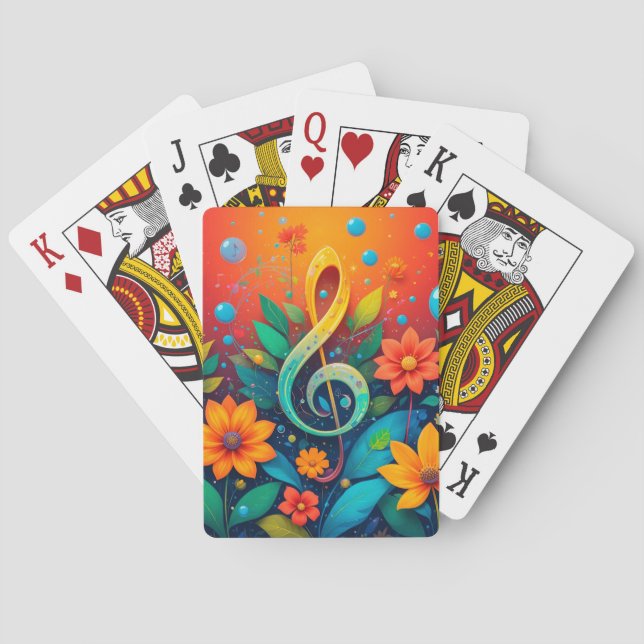 Konstnärlig musiknot omgiven av färgrika blommor casinokort (Baksidan)