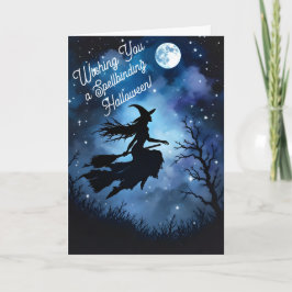 Konstnärlig natt Siluett Halloween Häxa Kort