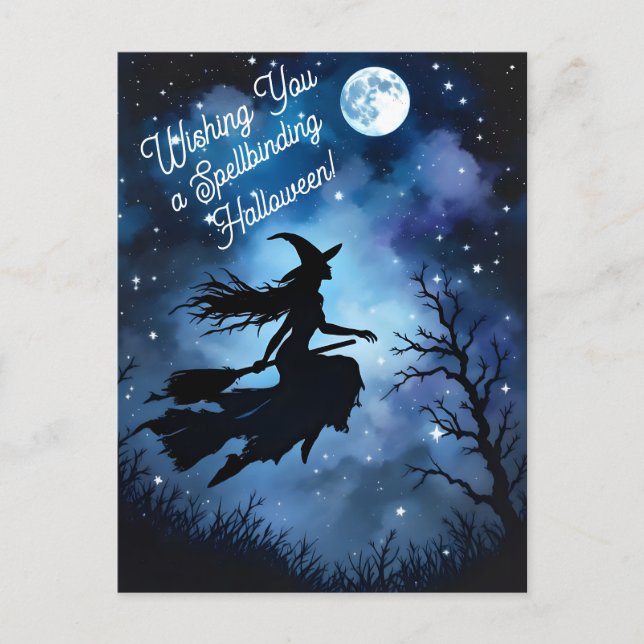 Konstnärlig natt Siluett Halloween Häxa  Vykort (Framsida)