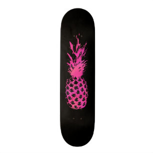 Konstnärlig neonrosa och svart akvarellananas mini skateboard bräda 18,7 cm