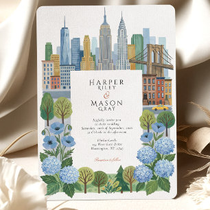 Konstnärlig NYC Skyline Skifferblå Hortensia Bröll Inbjudningar