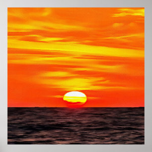 Konstnärlig Orange Aegean Sunset Akyaka Poster