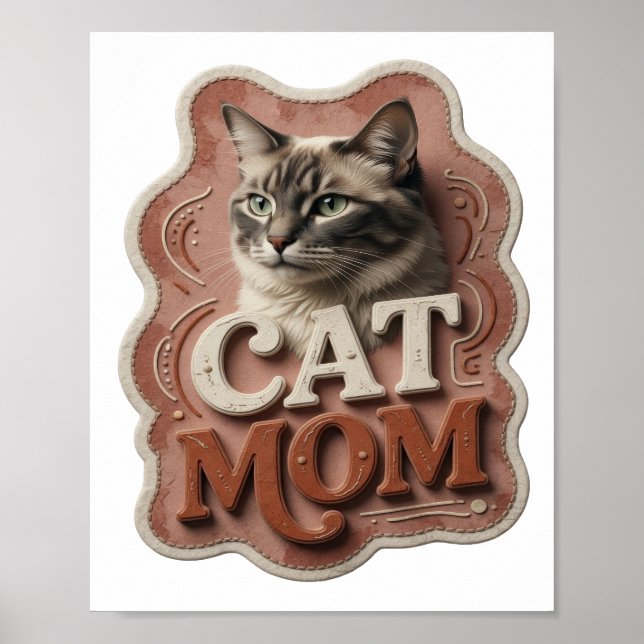 Konstnärlig Orange KATTMAMMA-design Poster (Framsidan)