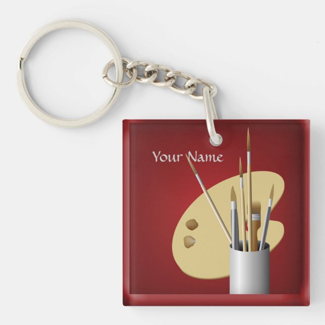 Konstnärlig palett och Röd nyckelkedja för penslar (Framsidan)