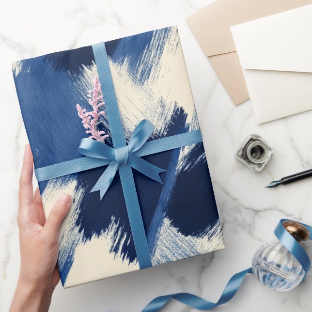 Konstnärlig pensel Marinblå Indigo Sträck Abstrakt Presentpapper (Gifting)