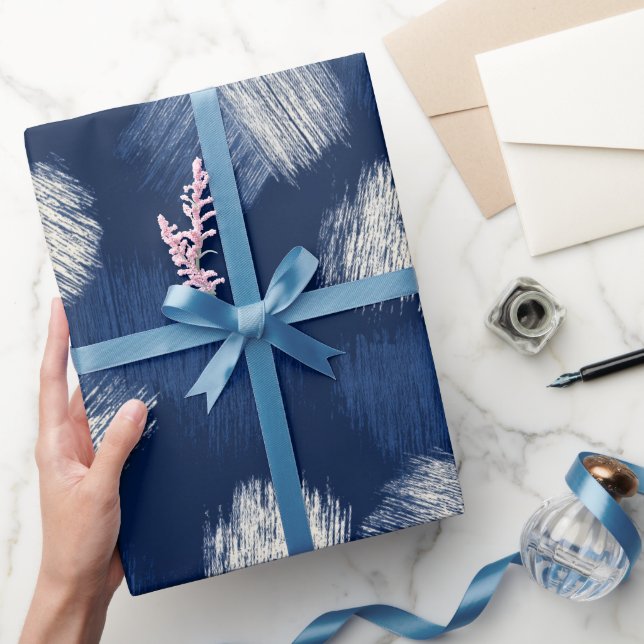 Konstnärlig Pensel Navy Indigo Stroke Abstrakt Mön Presentpapper (Gifting)