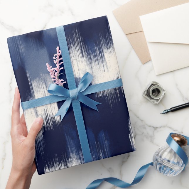 Konstnärlig Pensel Navy Indigo Stroke Abstrakt Mön Presentpapper (Gifting)