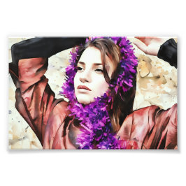 Konstnärlig Porträtt av kvinnor med Lila scarf Fototryck