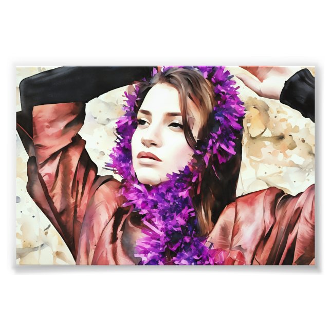 Konstnärlig Porträtt av kvinnor med Lila scarf Fototryck (Framsidan)