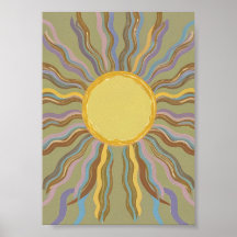 Konstnärlig Retro Solstrålning Minimalistisk Vågfo