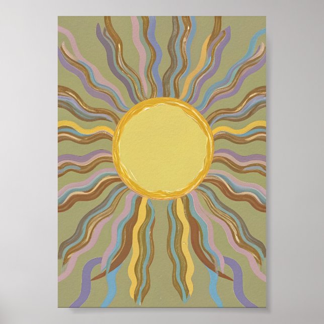 Konstnärlig Retro Solstrålning Minimalistisk Vågfo Poster (Framsidan)