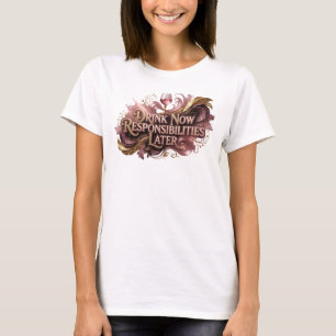 Konstnärlig Röd DRINK NU ANSVAR SENARE T Shirt