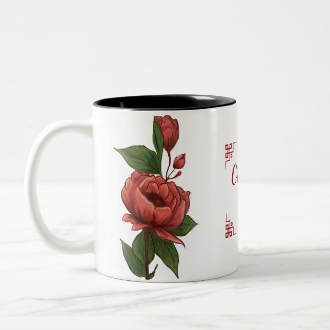 Konstnärlig röd ros handmålad blomster elegans    Två-Tonad mugg (Vänster)