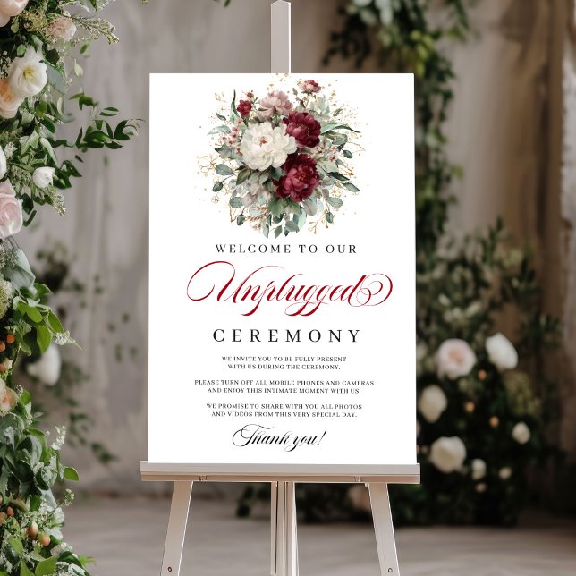 Konstnärlig Rodnad Burgunder Avstängd Ceremoni Poster (Artistic Blush Burgundy Unplugged Ceremony)