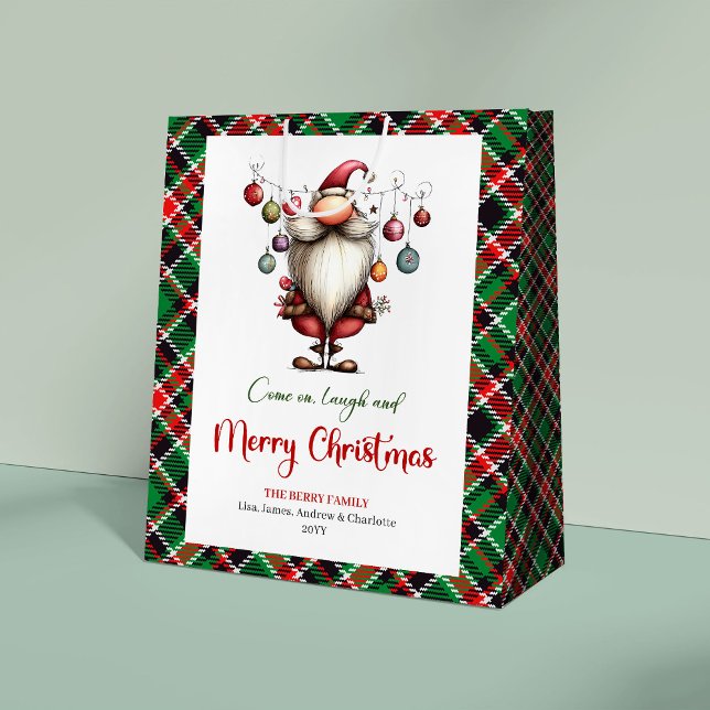Konstnärlig Rolig Tomte Röd Grön Lekfull Presentpå (Artistic Funny Santa Red Green Playful Gift Bag)