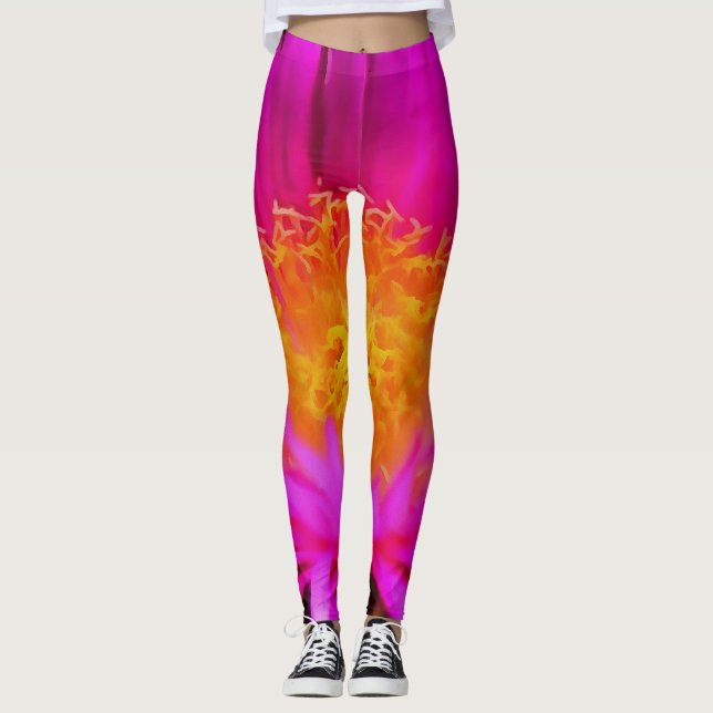 Konstnärlig Rosa av Magenta Aster Flower Blommigt  Leggings (Framsida)
