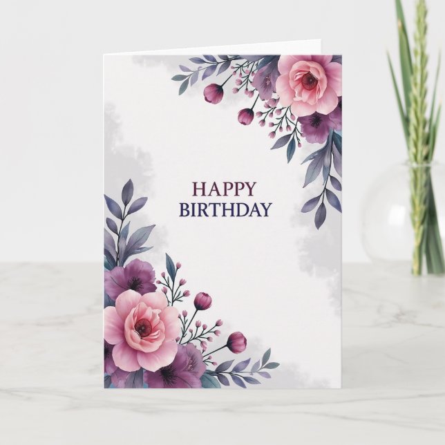 Konstnärlig rosa blommande födelsedagskort kort (Framsida)