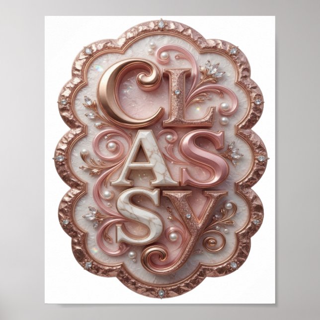 Konstnärlig Rosa CLASSY 3D Text Konst Poster (Framsidan)