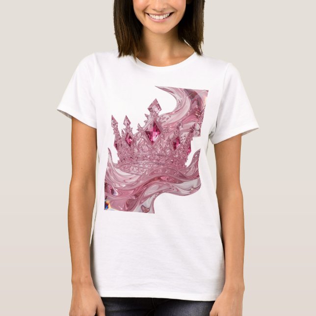 Konstnärlig Rosa Drottning Krona Tryck T Shirt (Framsida)