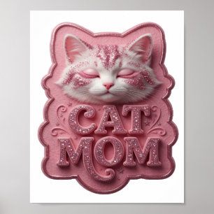 Konstnärlig Rosa KATT MAMMA 3D Text Konst Poster