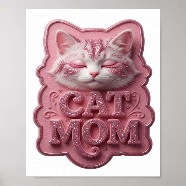 Konstnärlig Rosa KATT MAMMA 3D Text Konst Poster (Framsidan)