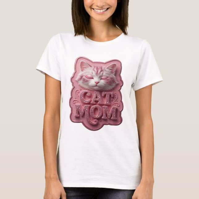 Konstnärlig Rosa KATT MAMMA 3D Text Konst T Shirt (Framsida)