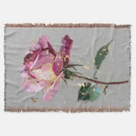 Konstnärlig Rosa Ros & Guldblad Filt