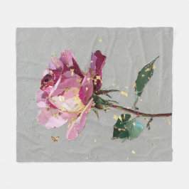 Konstnärlig rosa ros & guldblad fleecefilt