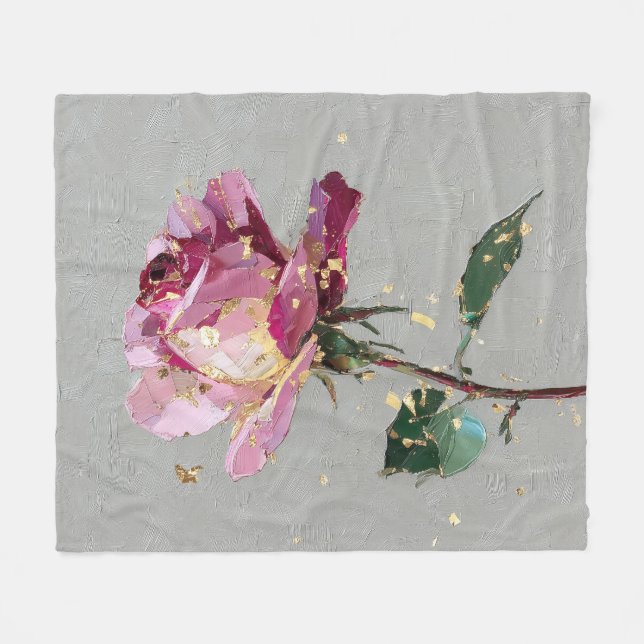 Konstnärlig rosa ros & guldblad fleecefilt (Framsidan (Horisontell))