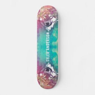 Konstnärlig Rosa Turcos Watercolor Varg Monogram Mini Skateboard Bräda 18,5 Cm