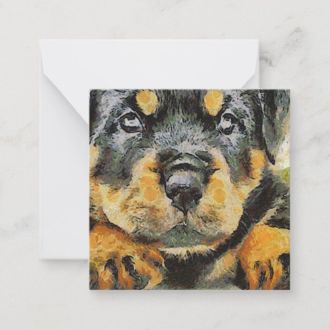 Konstnärlig rottweiler Puppy Porträtt Anteckningskort (Framsida)