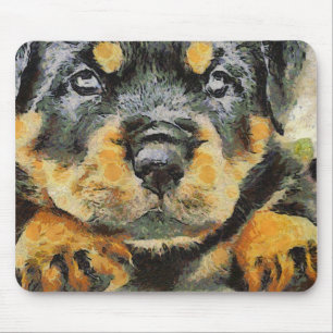 Konstnärlig rottweiler Puppy Porträtt Musmatta
