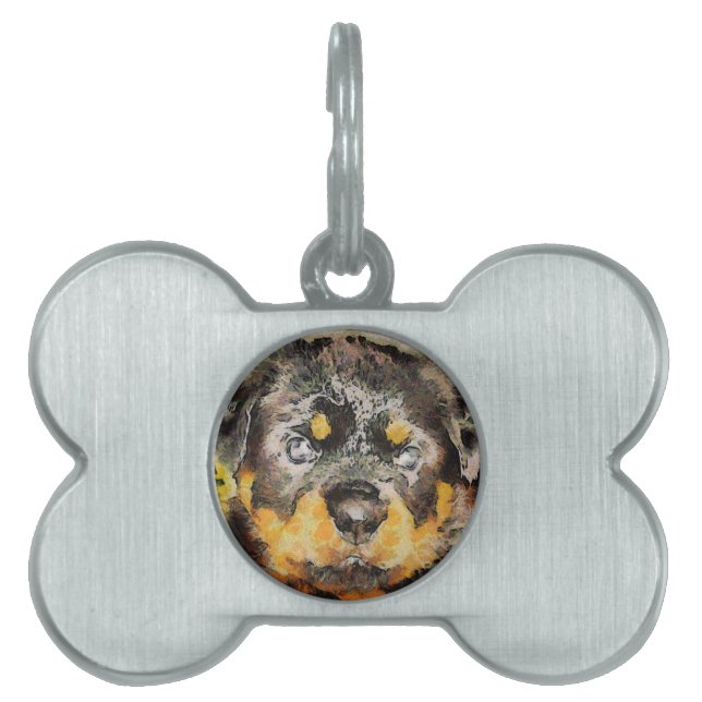 Konstnärlig rottweiler Puppy Porträtt Namnbricka Husdjur (Framsidan)