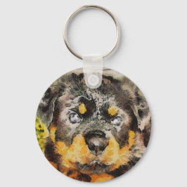 Konstnärlig rottweiler Puppy Porträtt Nyckelring