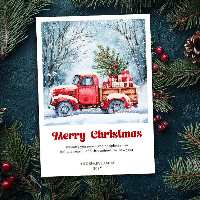 Konstnärlig rustik röd lastbil jul scen hälsning  julkort (Artful Rustic Red Truck Holiday Scene Greeting Card)